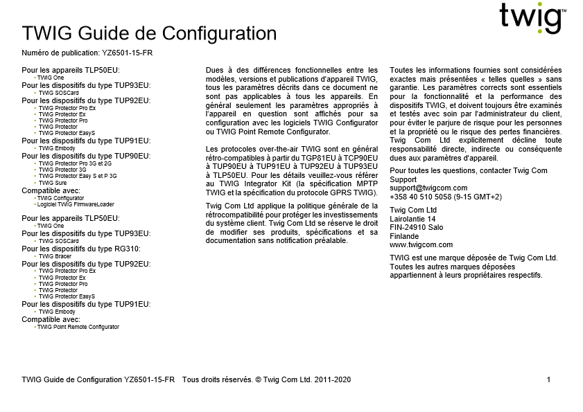 TWIG Guide de configuration YZ6501-FR