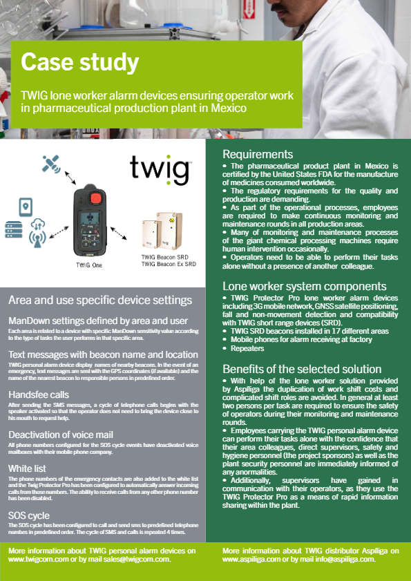 Case study: TWIG lone worker alarm devices ensuring operator work in pharmaceutical production plant in Mexico