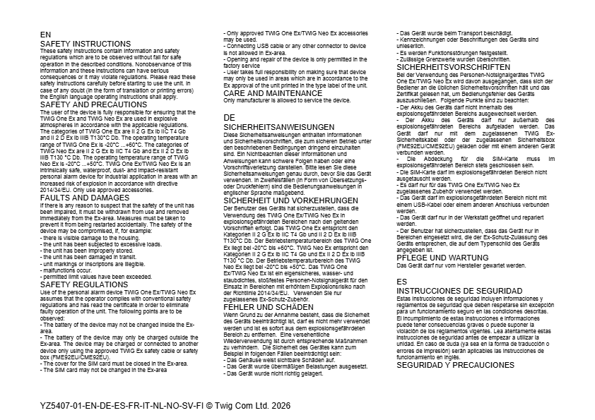 ATEX Safety instructions YZ5407-EN-DE-ES-FR-IT-NL-NO-SV-FI