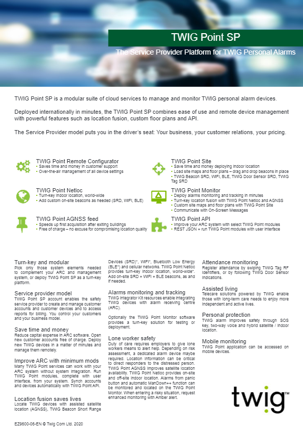 TWIG Point Datasheet EZ9600-EN | TWIG lone worker alarms