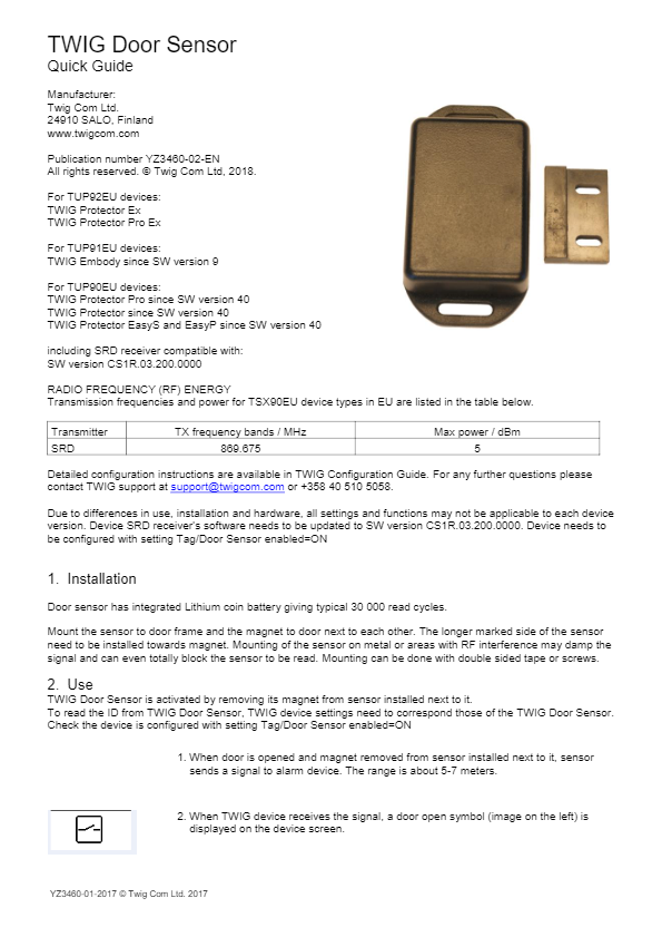 TWIG Door Sensor Quick Guide YZ3460-EN