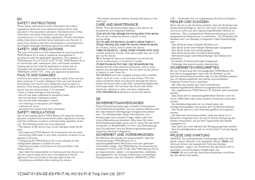 ATEX Beacon Safety instructions YZ3447-EN-DE-ES-FR-IT-NL-NO-SV-FI