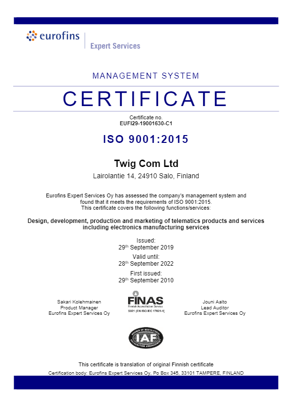 Management System Certificate ISO9001:2015